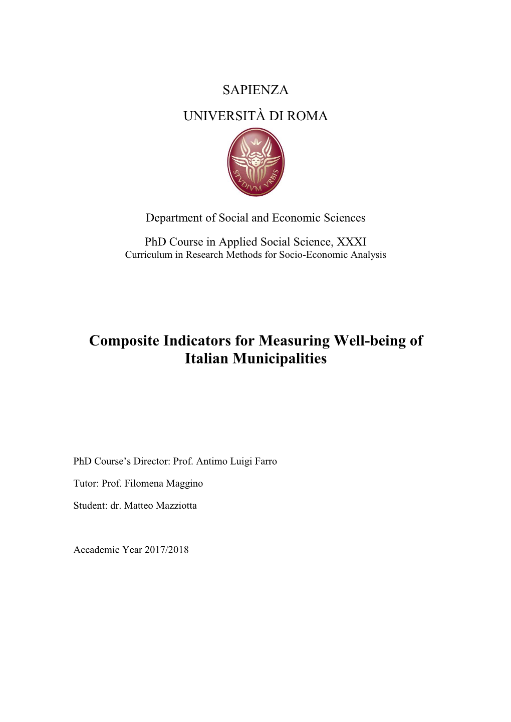 Composite Indicators for Measuring Well-Being of Italian Municipalities