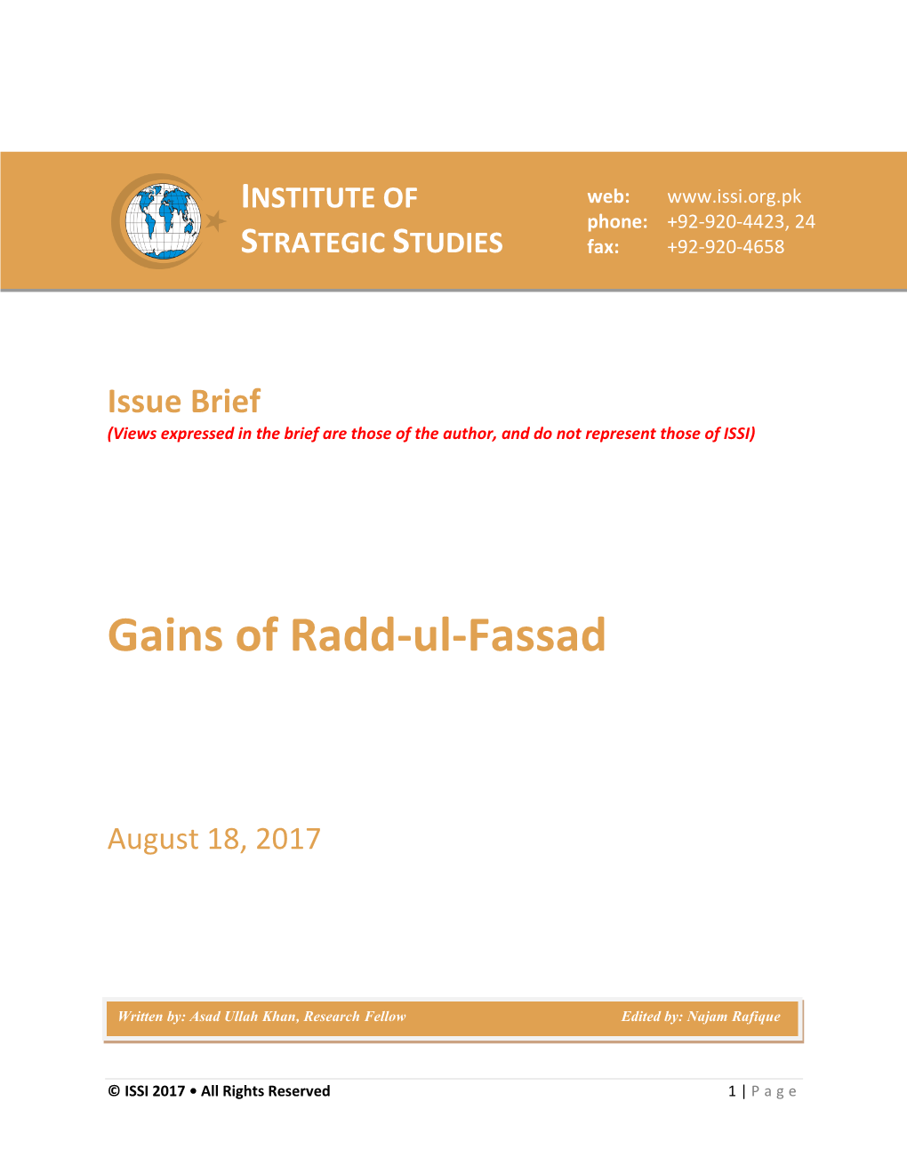 Gains of Radd-Ul-Fassad