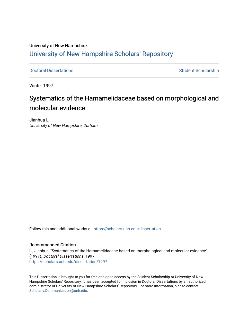 Systematics of the Hamamelidaceae Based on Morphological and Molecular Evidence