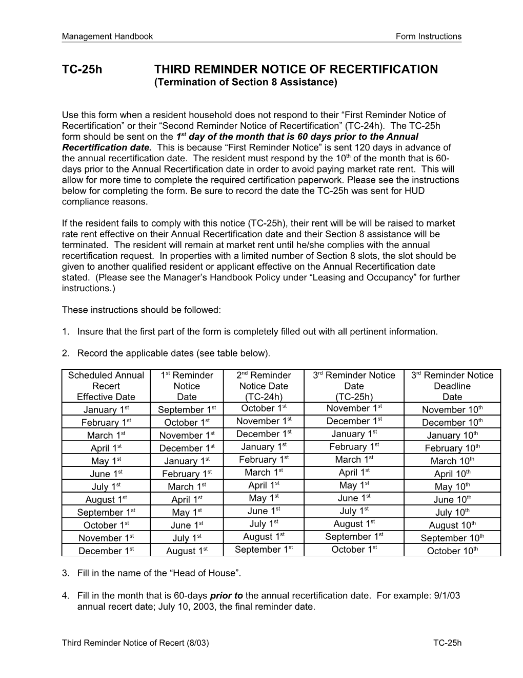 TC-25H THIRD REMINDER NOTICE of RECERTIFICATION