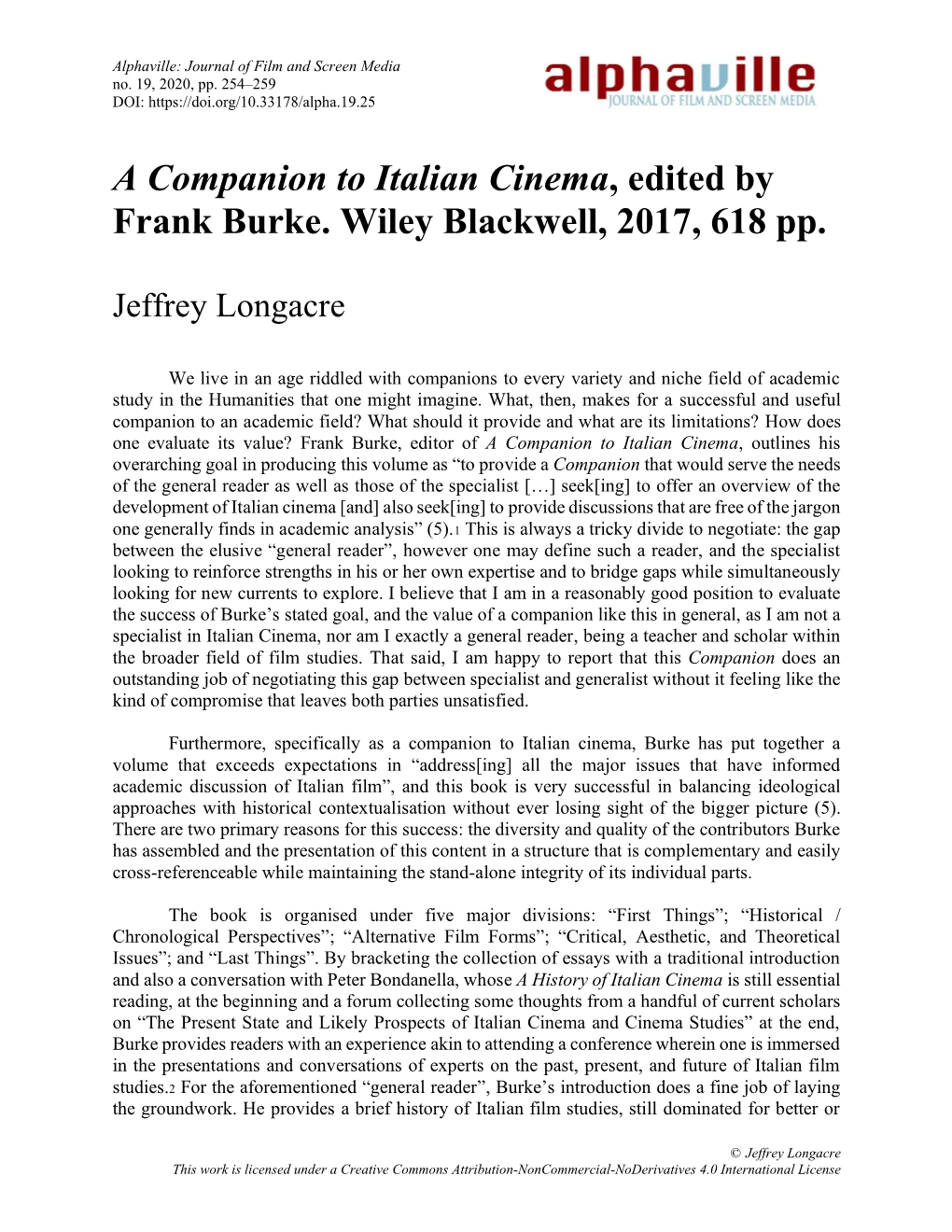 A Companion to Italian Cinema, Edited by Frank Burke. Wiley Blackwell, 2017, 618 Pp