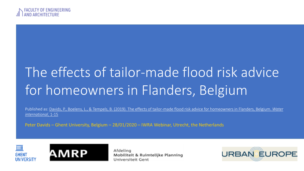 The Effects of Tailor-Made Flood Risk Advice for Homeowners in Flanders, Belgium