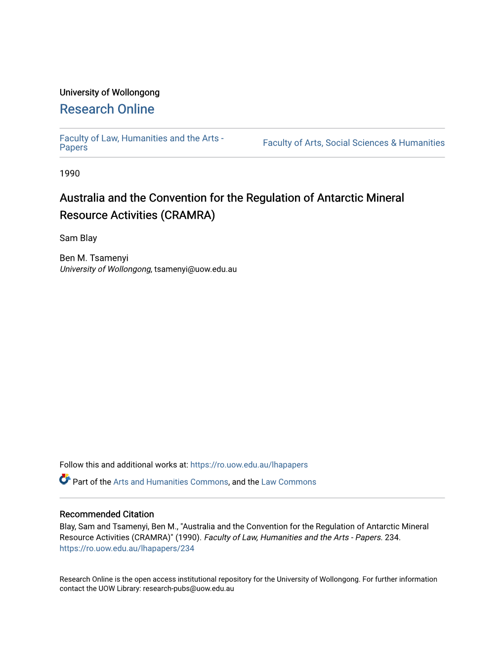 Australia and the Convention for the Regulation of Antarctic Mineral Resource Activities (CRAMRA)