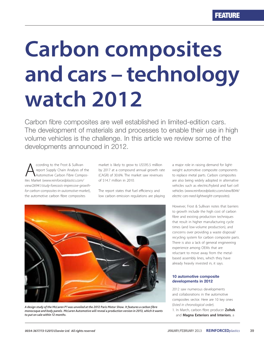 Carbon Composites and Cars – Technology Watch 2012 Carbon Fibre Composites Are Well Established in Limited-Edition Cars