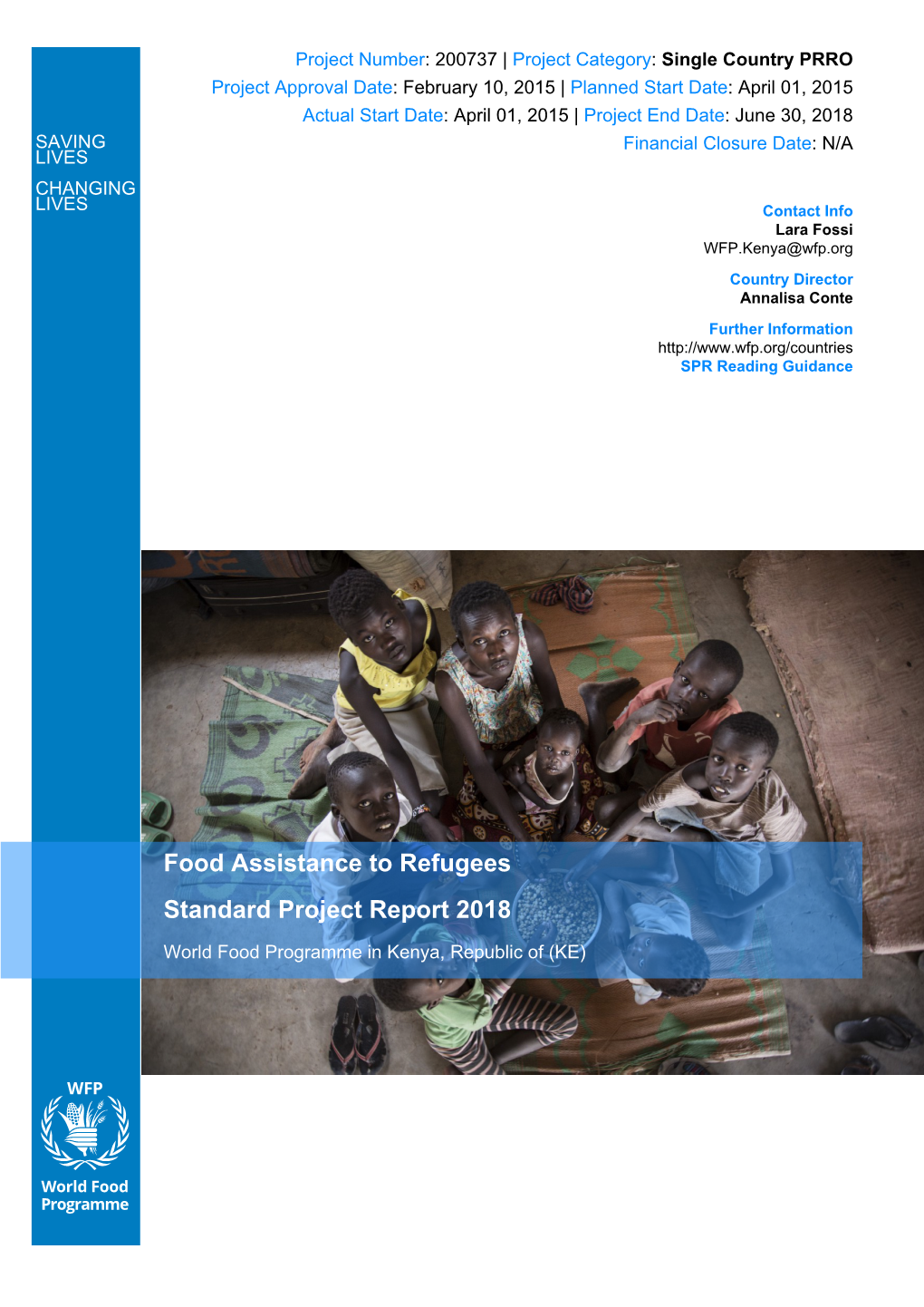 Food Assistance to Refugees Standard Project Report 2018