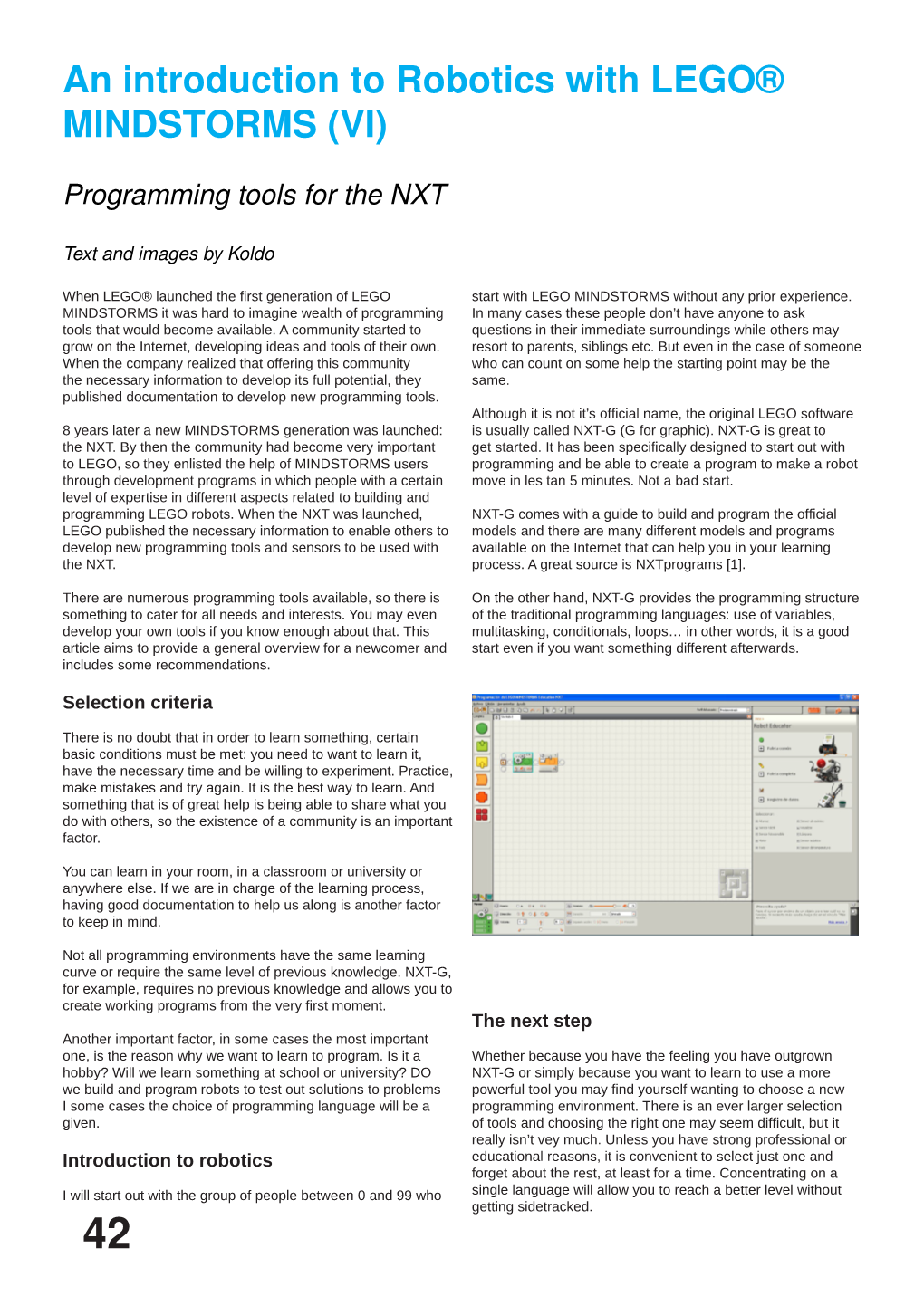 An Introduction to Robotics with LEGO® MINDSTORMS (VI)