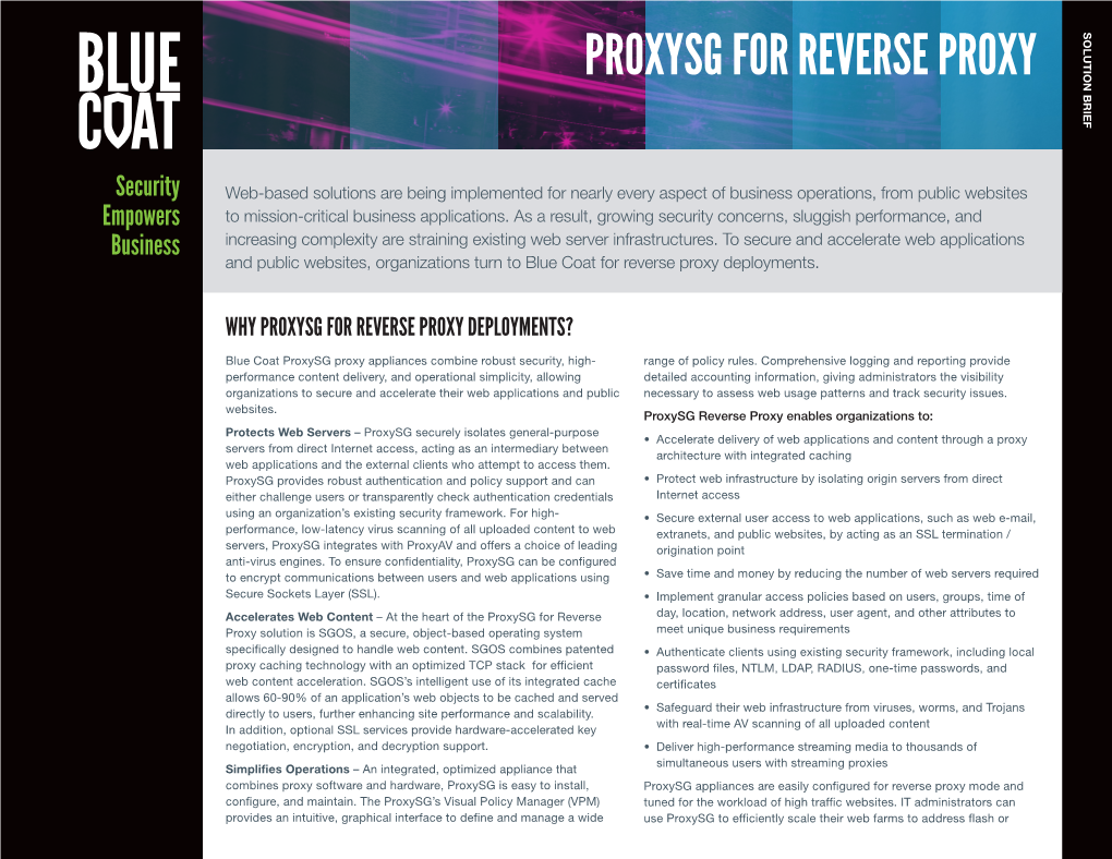 Proxysg for Reverse Proxy Solution Brief