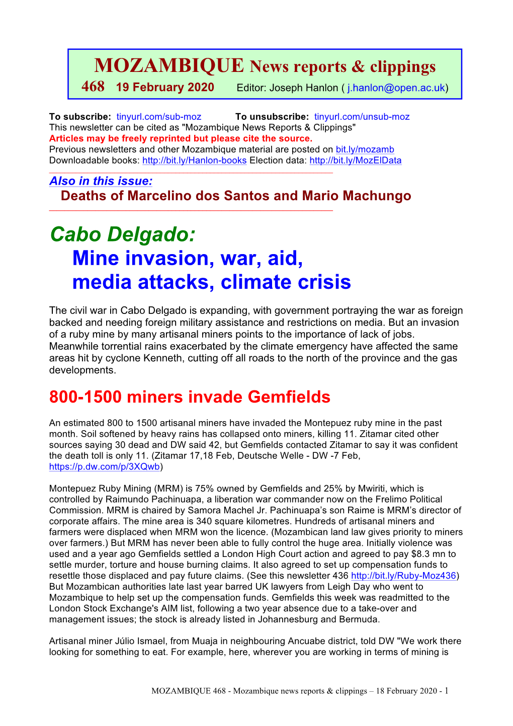 Cabo Delgado: Mine Invasion, War, Aid, Media Attacks, Climate Crisis