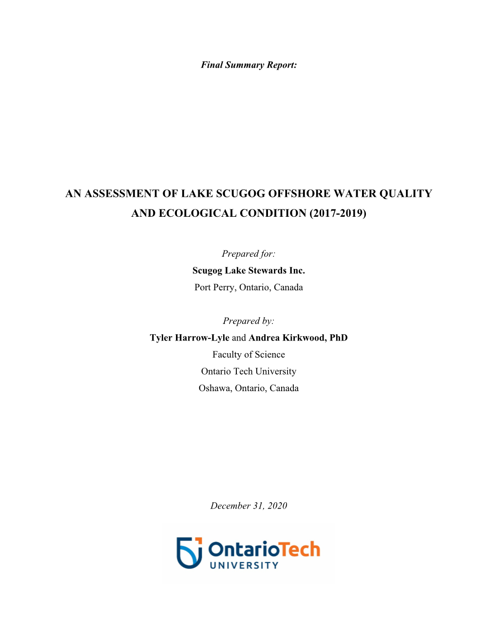 An Assessment of Lake Scugog Offshore Water Quality and Ecological Condition (2017-2019)