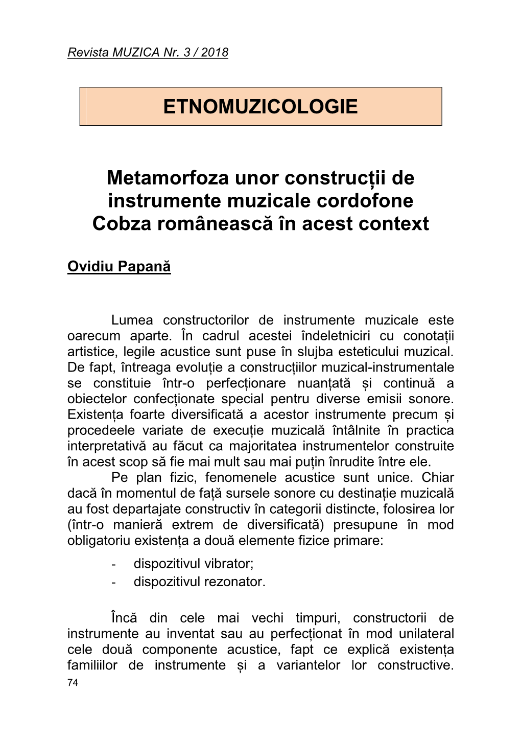 Metamorfoza Unor Construcții De Instrumente Muzicale Cordofone Cobza Românească În Acest Context