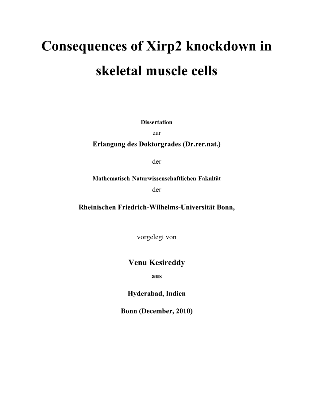 Consequences of Xirp2 Knockdown in Skeletal Muscle Cells