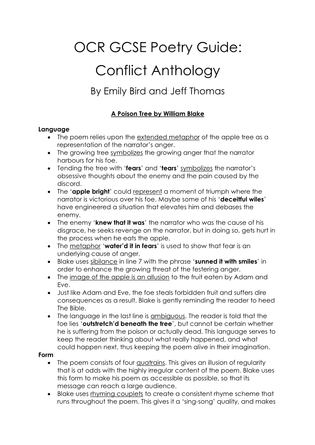 OCR GCSE Poetry Guide: Conflict Anthology by Emily Bird and Jeff Thomas