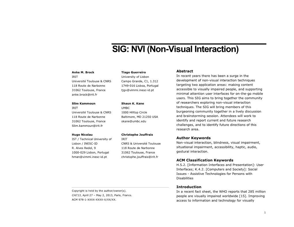 SIG: NVI (Non-Visual Interaction)