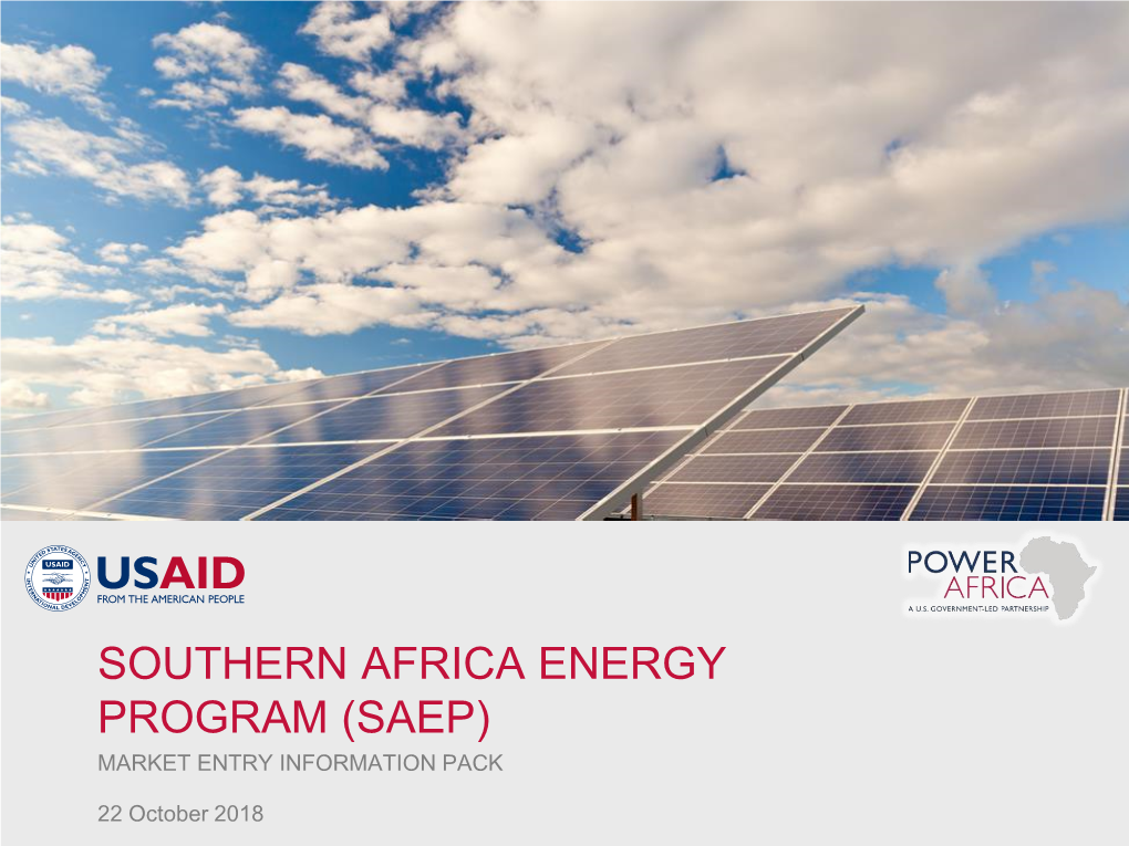 Southern Africa Energy Program (Saep) Market Entry Information Pack