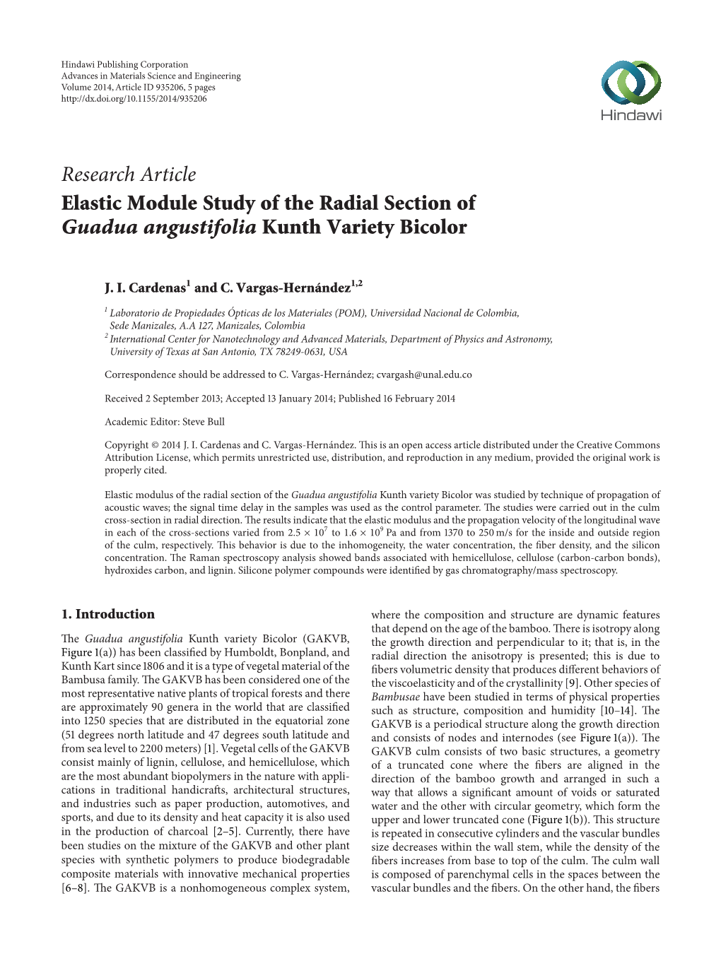 Elastic Module Study of the Radial Section of Guadua Angustifolia Kunth Variety Bicolor