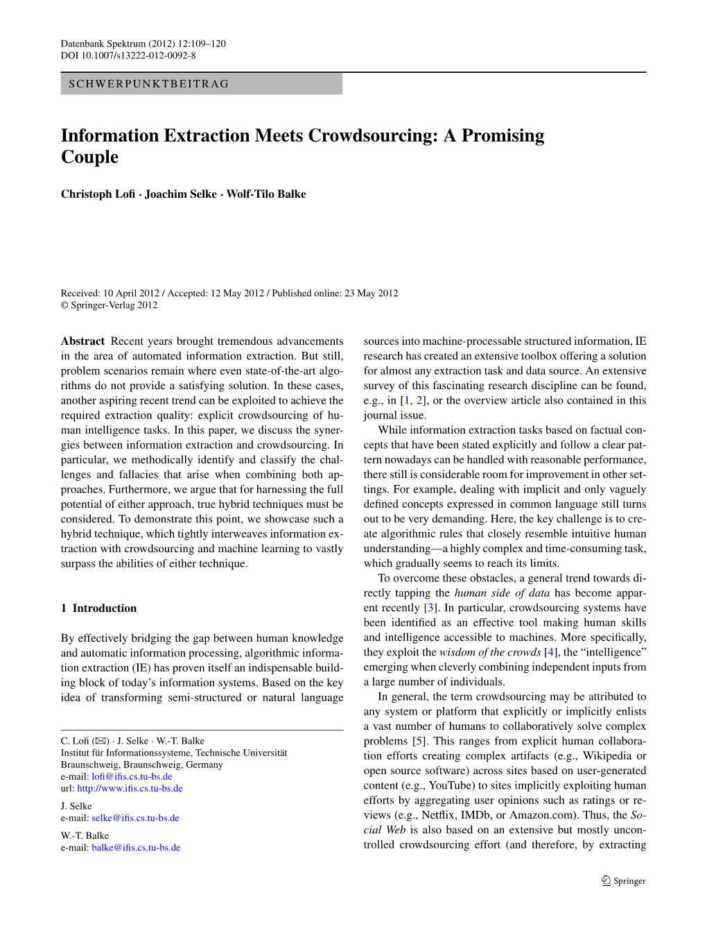 Information Extraction Meets Crowdsourcing: a Promising Couple