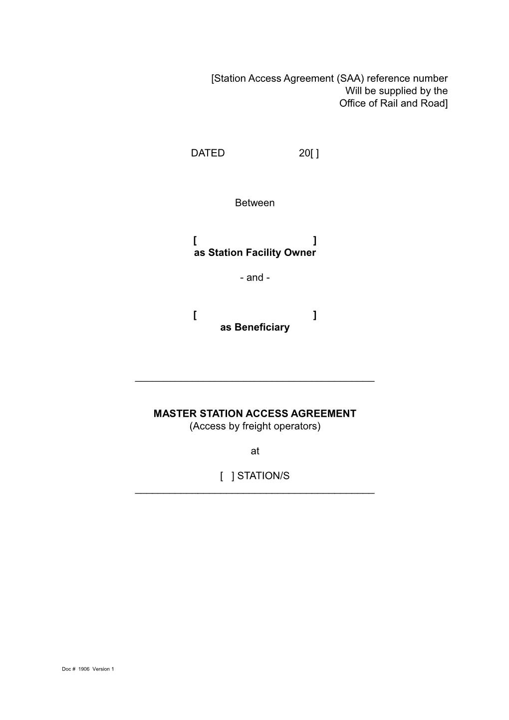 Station Access Agreement (Freight Operators)