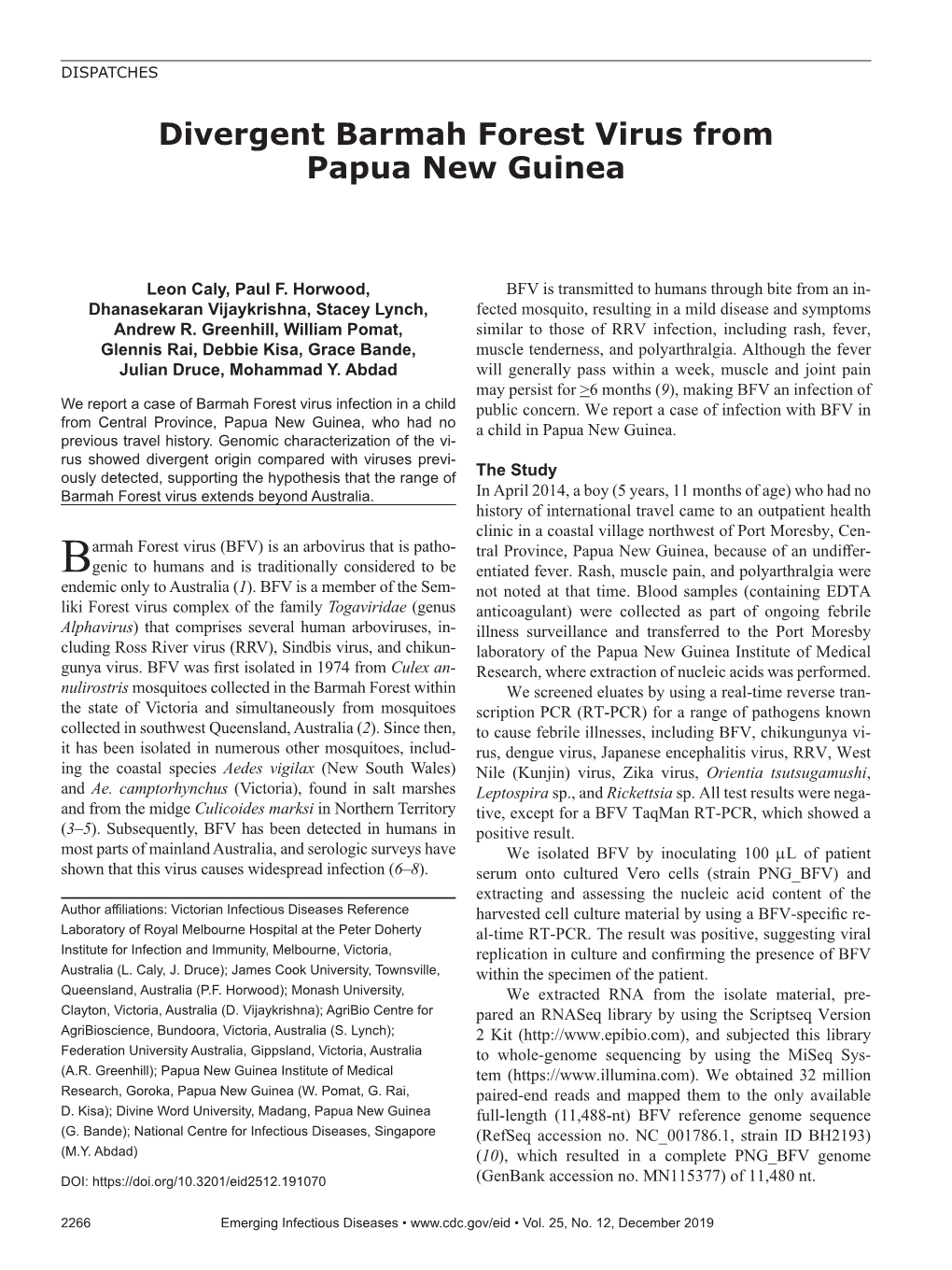 Divergent Barmah Forest Virus from Papua New Guinea