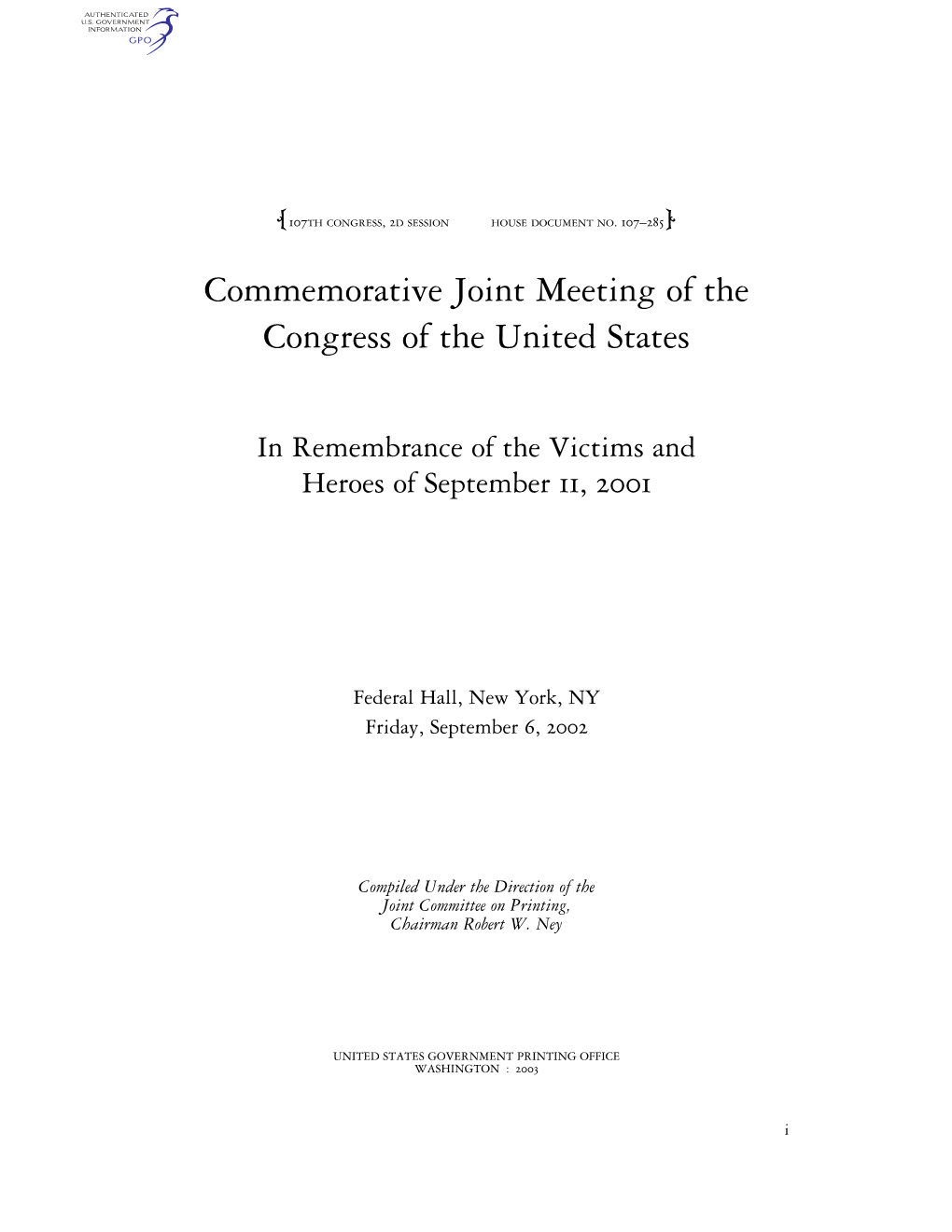 Commemorative Joint Meeting of the Congress of the United States