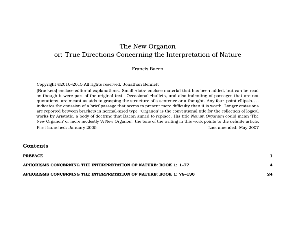 The New Organon Or: True Directions Concerning the Interpretation of Nature