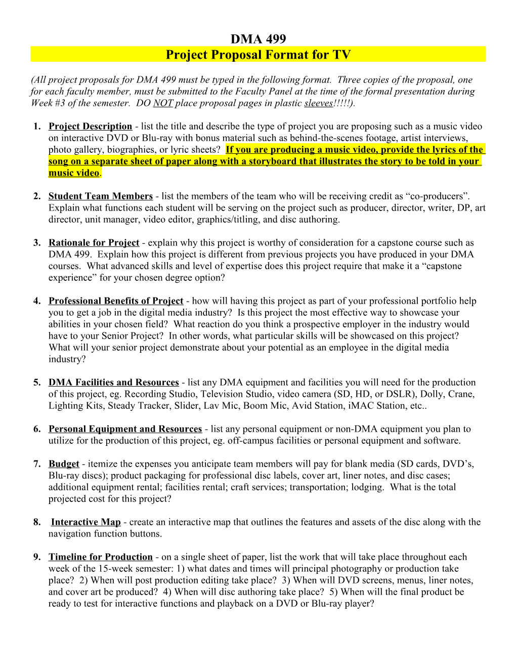 Project Proposal Format for TV