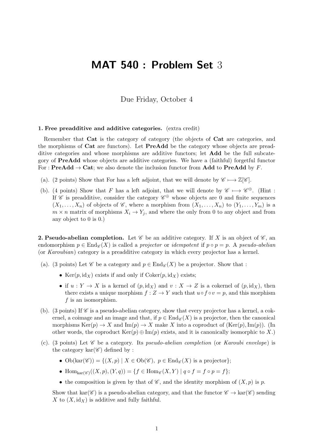 MAT 540 : Problem Set 3