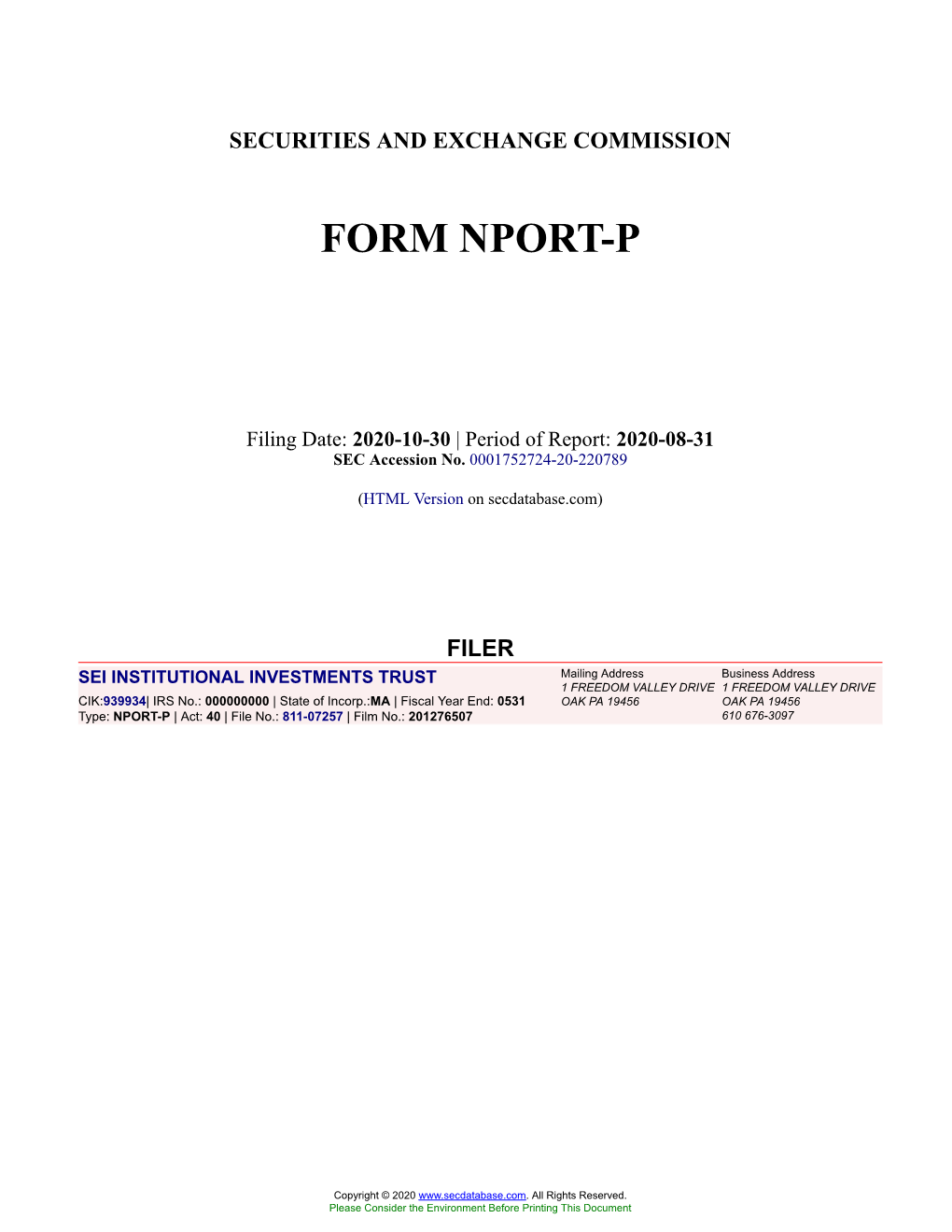 SEI INSTITUTIONAL INVESTMENTS TRUST Form