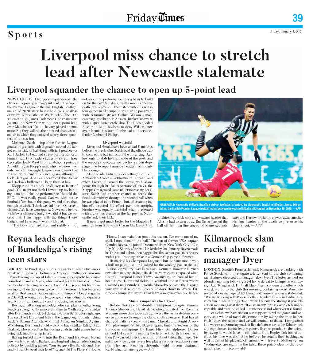 Liverpool Miss Chance to Stretch Lead After Newcastle Stalemate