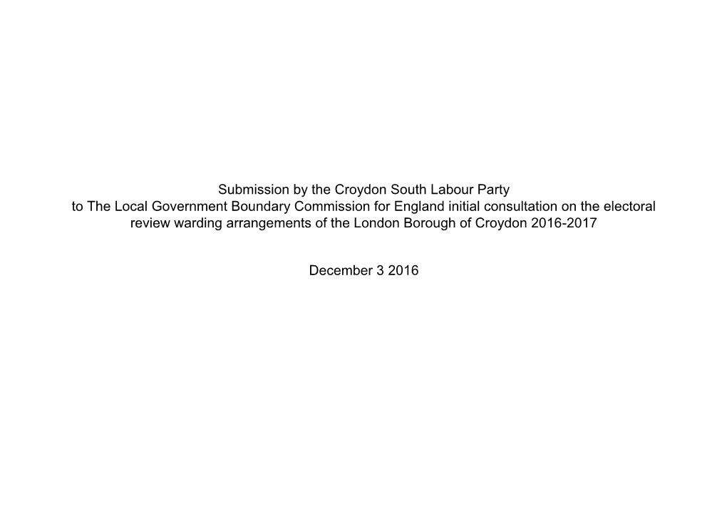 Submission by the Croydon South Labour Party to the Local