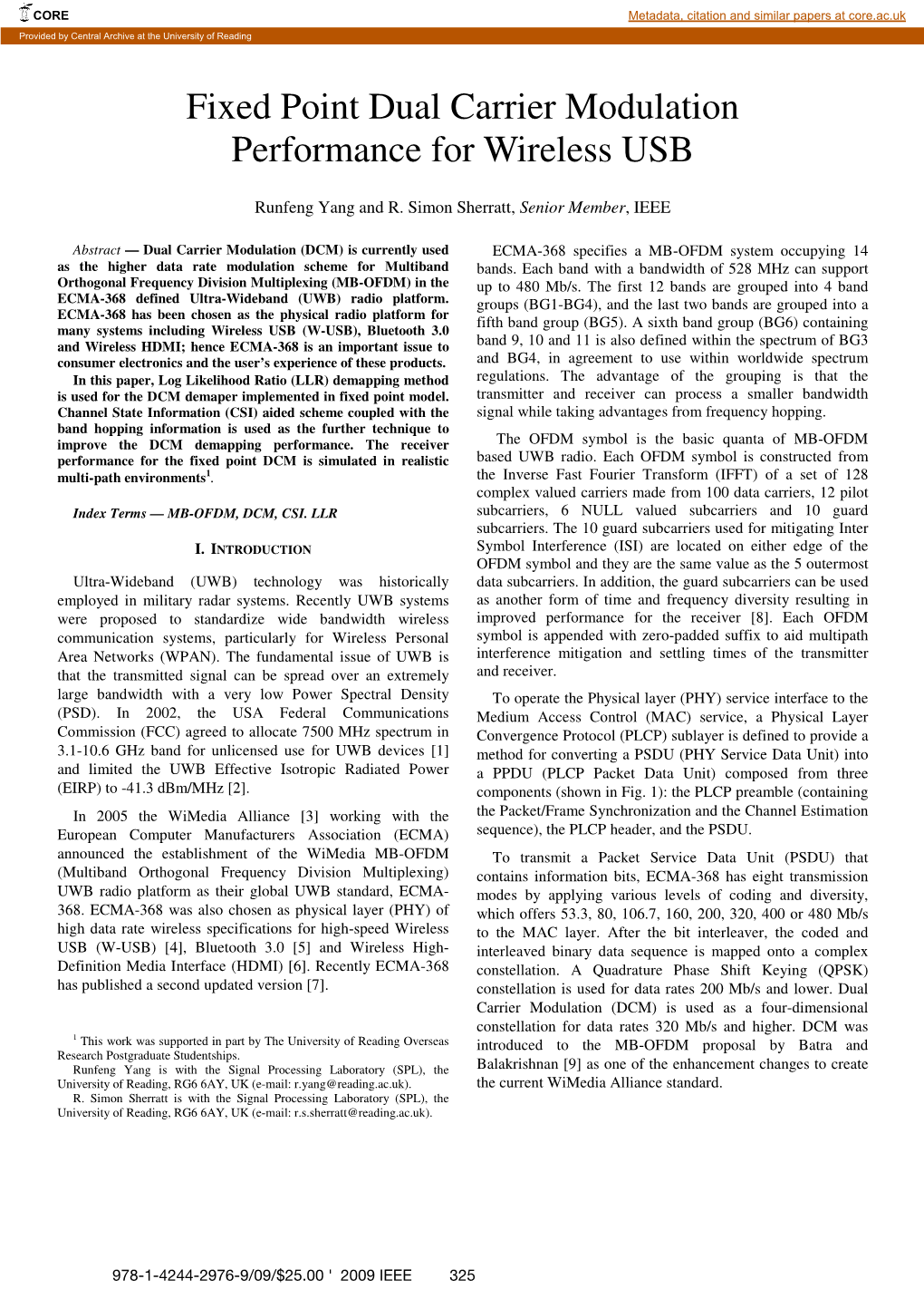 Fixed Point Dual Carrier Modulation Performance for Wireless USB