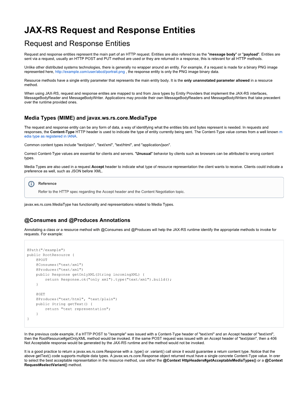 JAX-RS Request and Response Entities Request and Response Entities