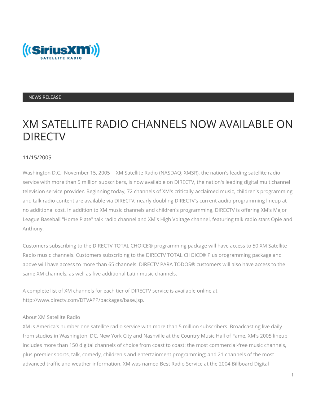 Xm Satellite Radio Channels Now Available on Directv