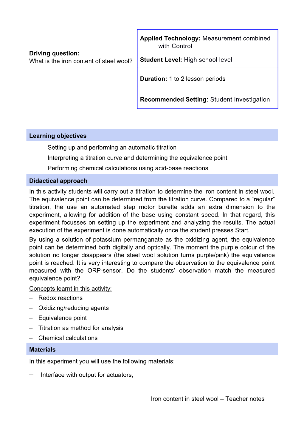 Applied Technology: Measurement Combined with Control