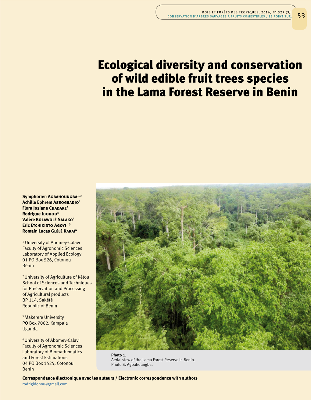 Ecological Diversity and Conservation of Wild Edible Fruit Trees Species in the Lama Forest Reserve in Benin