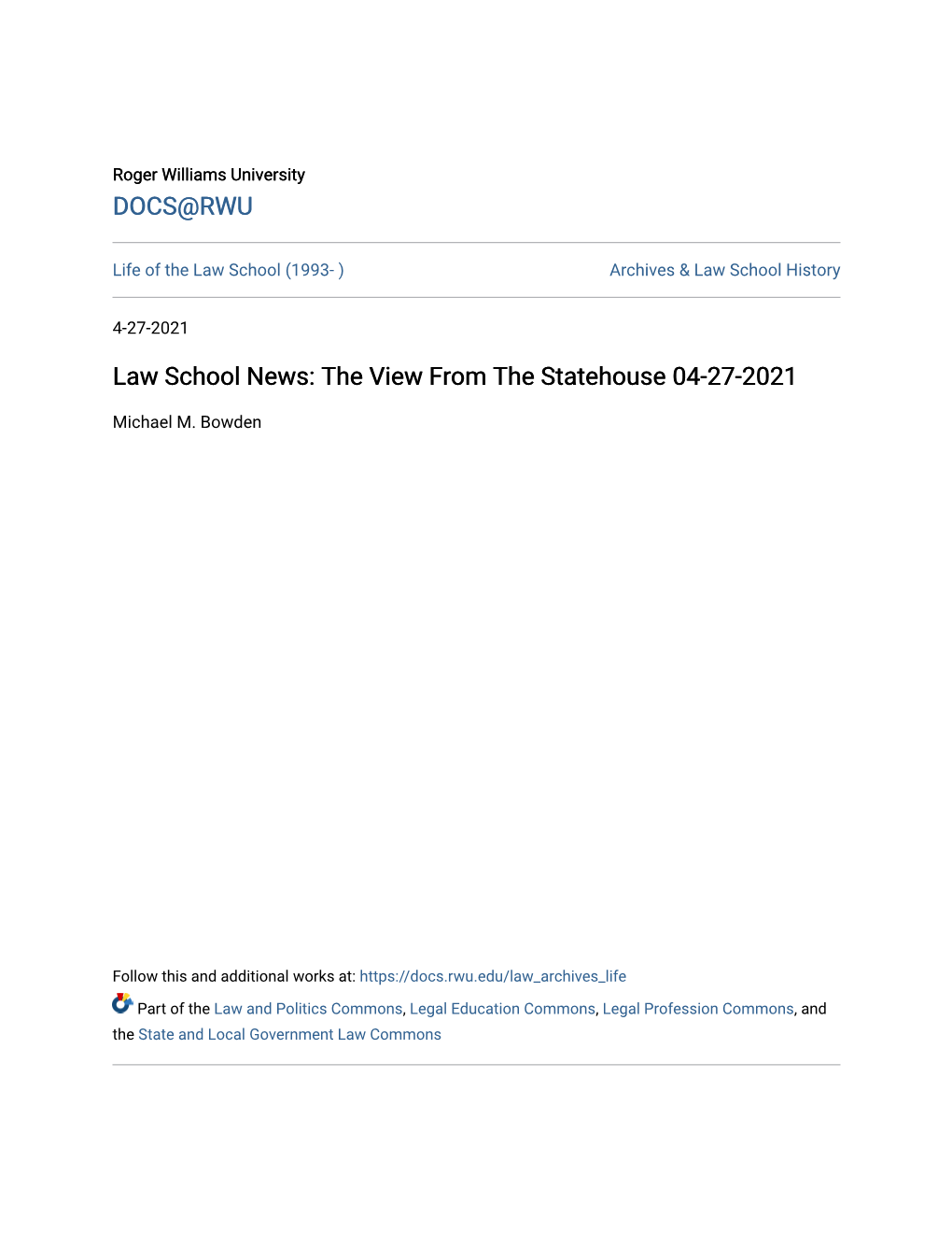 Law School News: the View from the Statehouse 04-27-2021