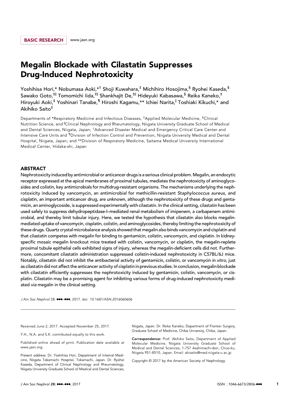 Megalin Blockade with Cilastatin Suppresses Drug-Induced Nephrotoxicity