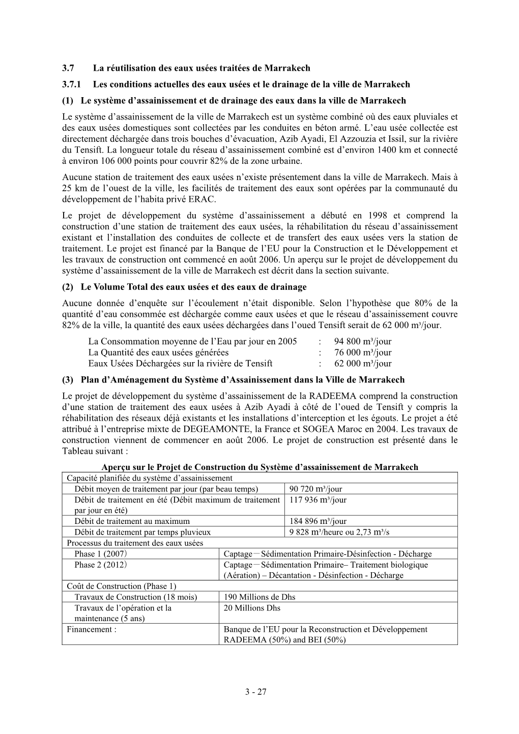 3.7 La Réutilisation Des Eaux Usées Traitées De Marrakech 3.7.1 Les Conditions Actuelles Des Eaux Usées Et Le Drainage De La