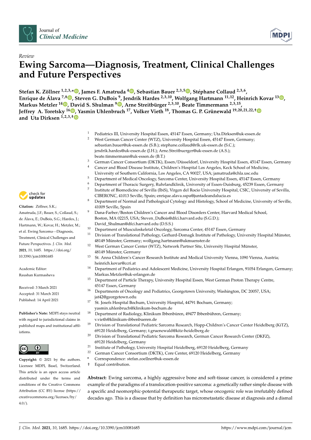 Ewing Sarcoma—Diagnosis, Treatment, Clinical Challenges and Future Perspectives