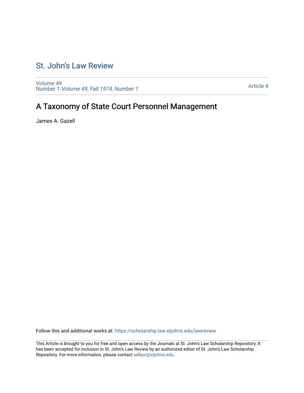 A Taxonomy of State Court Personnel Management