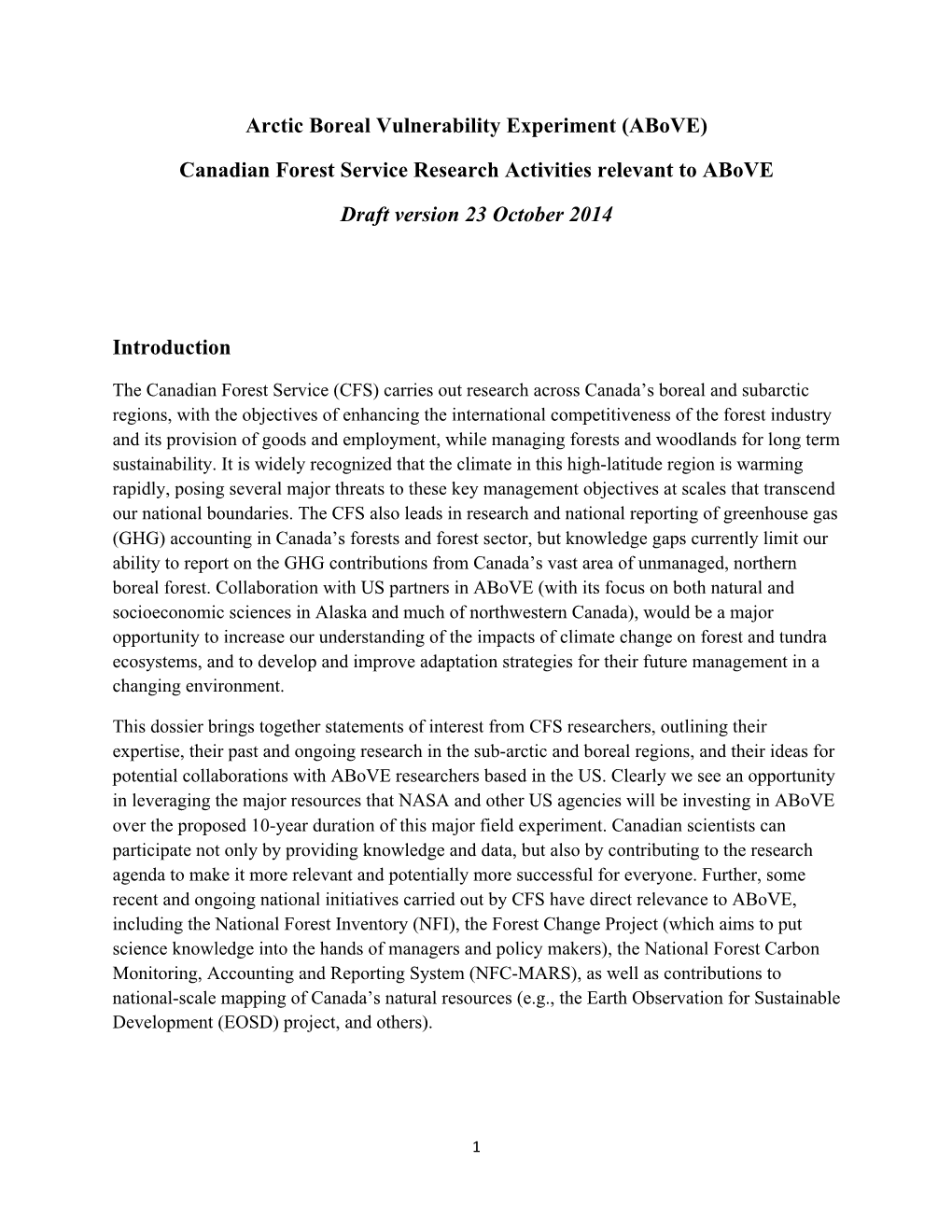 Canadian Forest Service Research Activities Relevant to Above
