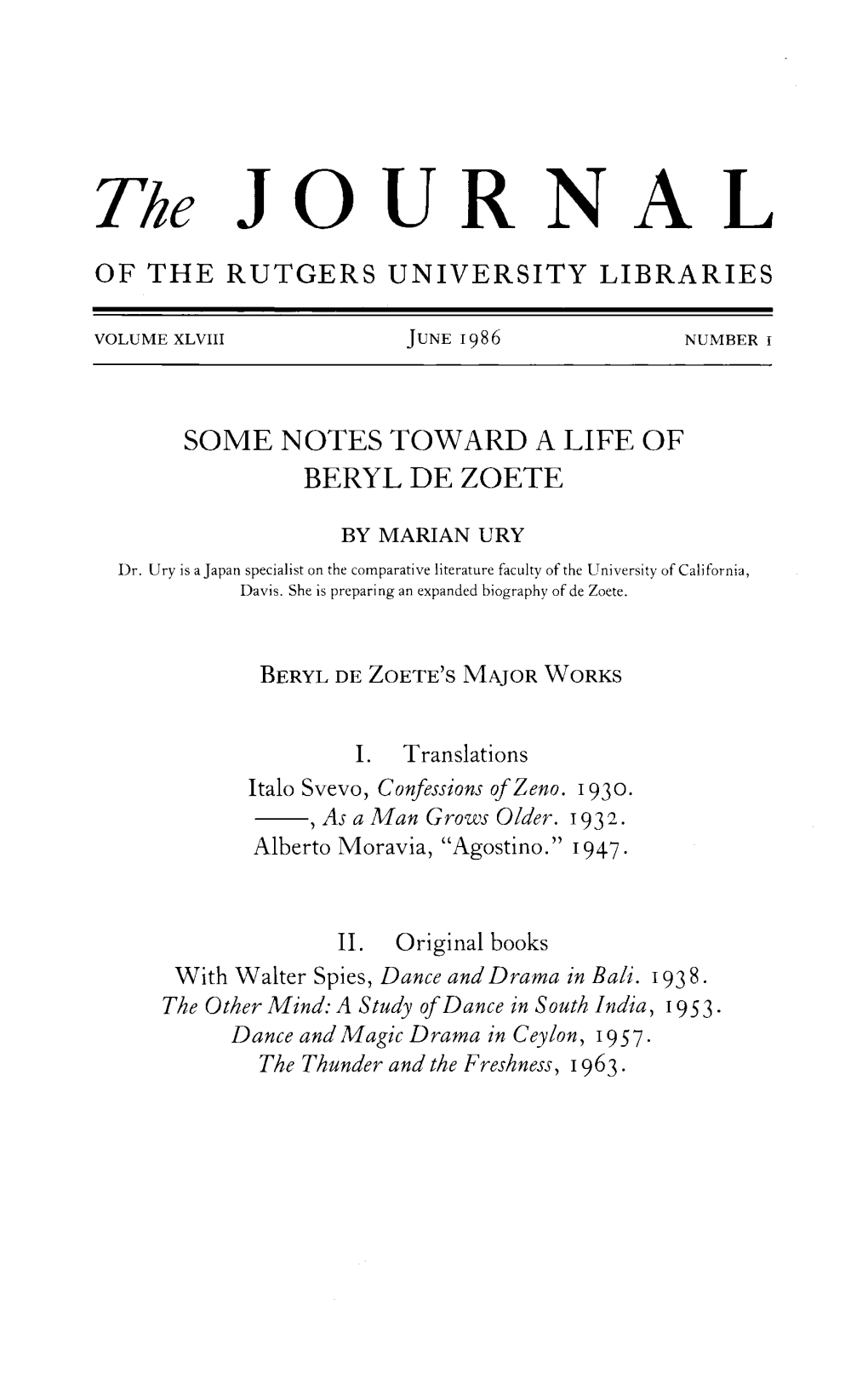 The JOURNAL of the RUTGERS UNIVERSITY LIBRARIES