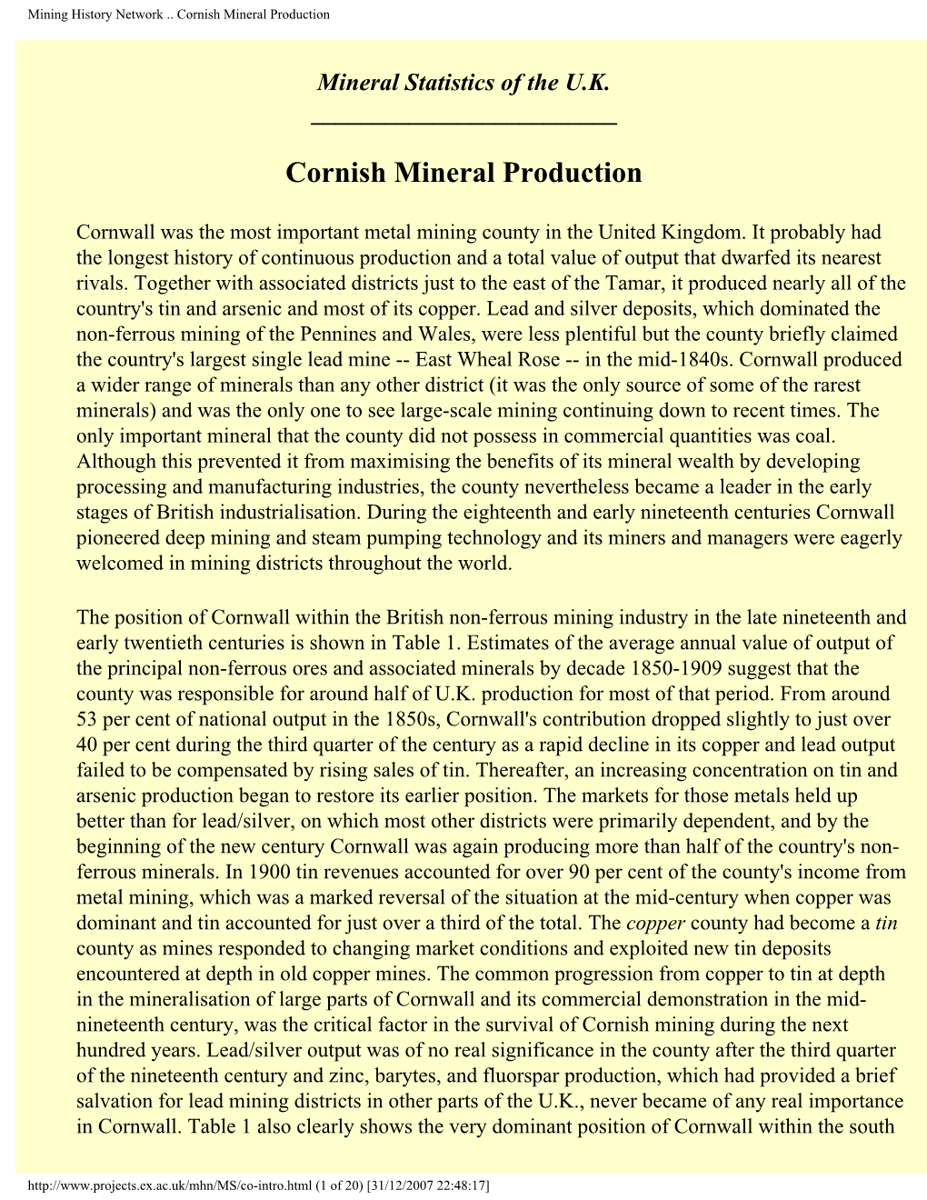 Mining History Network .. Cornish Mineral Production