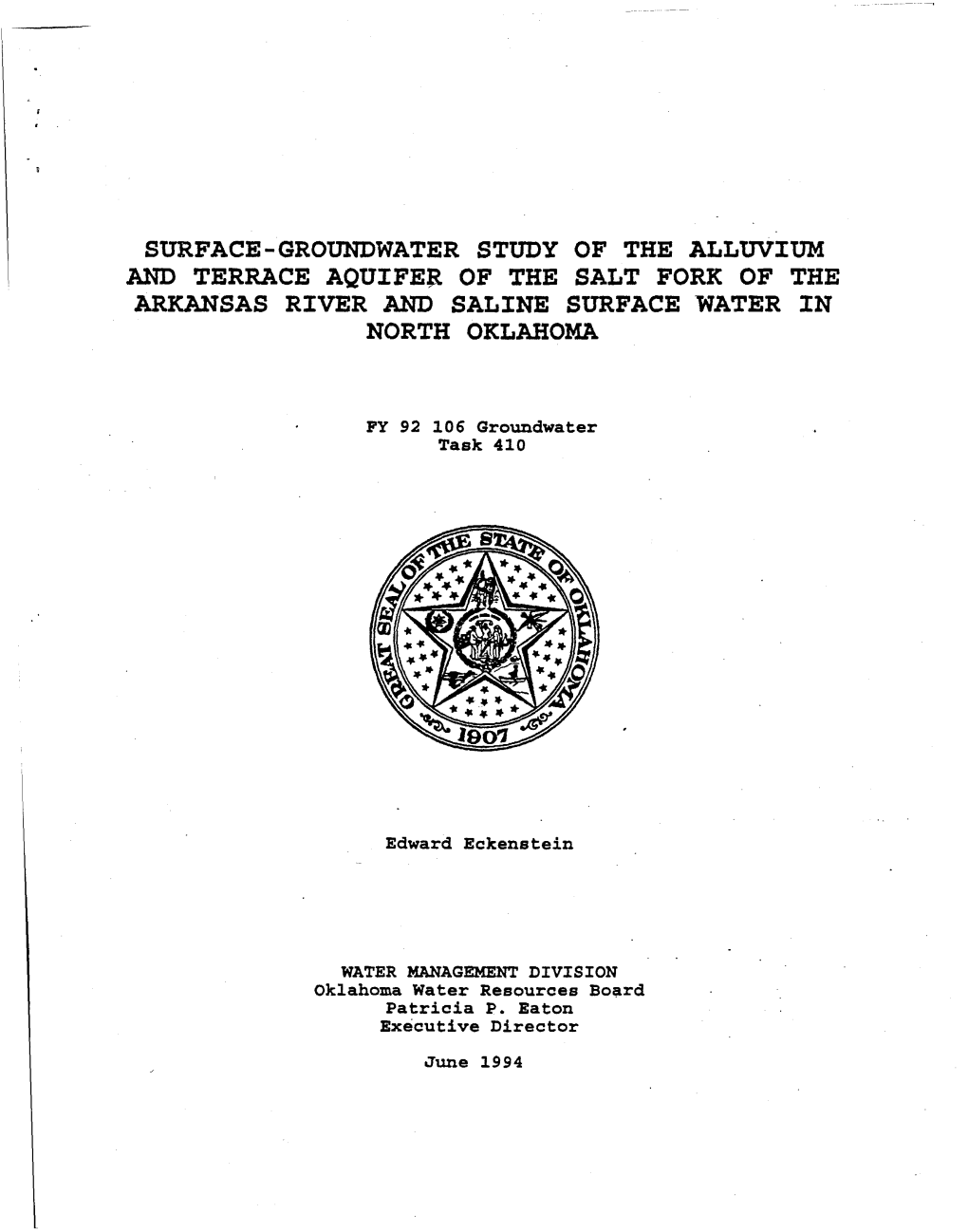 Surface-Groundwater Study of the Alluvium and Terrace Aquifer of the Salt Fork of the Arkansas River and Saline Surface Water in North Oklahoma