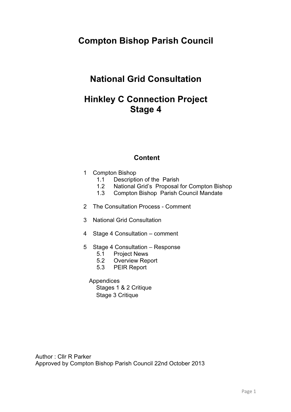 Compton Bishop Parish Council National Grid Consultation Hinkley