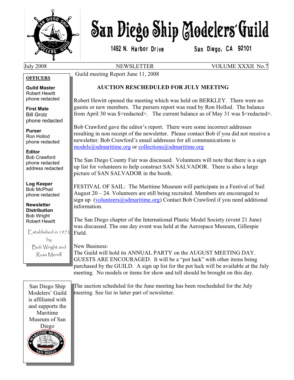 Guild Meeting Report June 11, 2008 OFFICERS