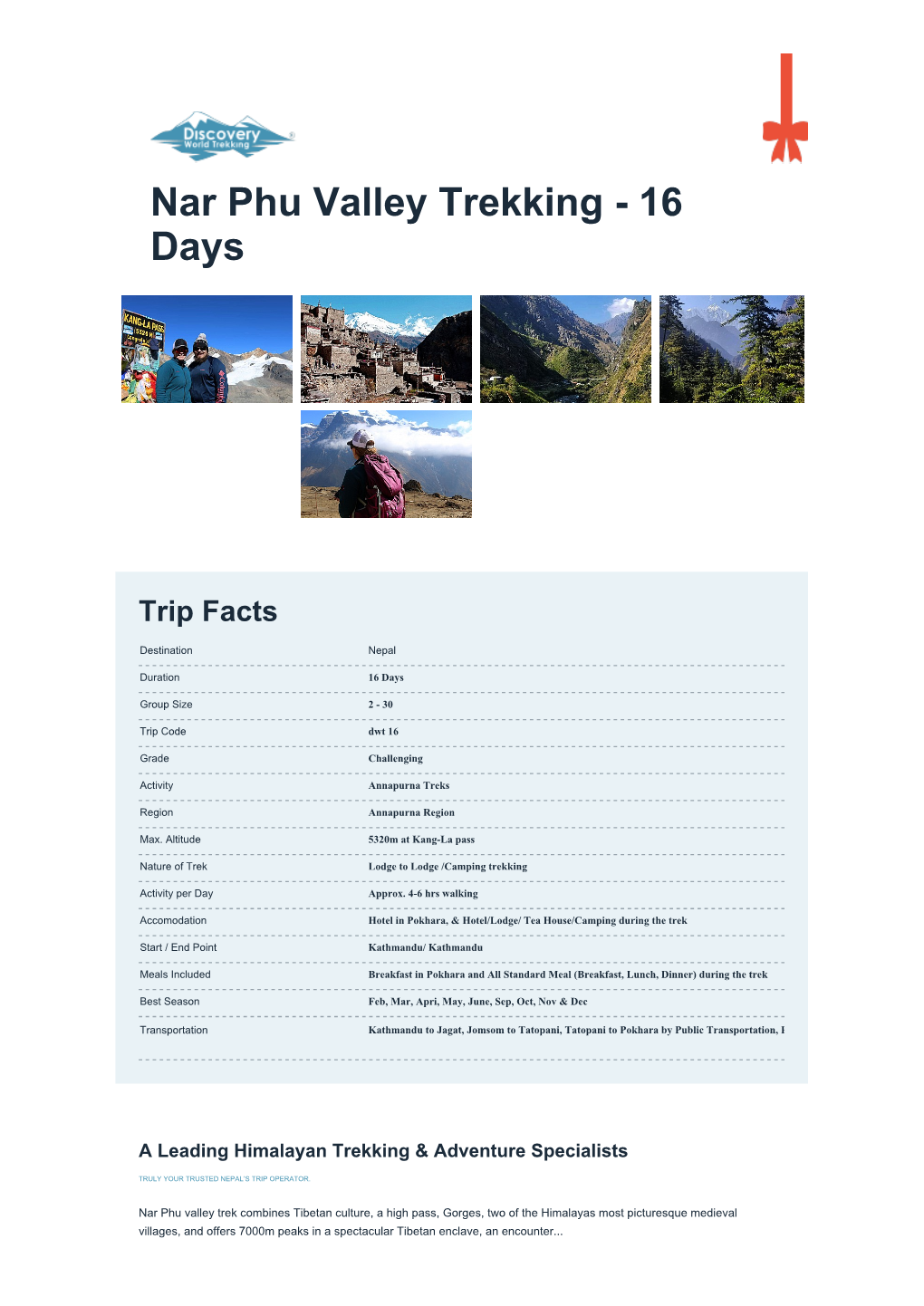 Nar Phu Valley Trekking - 16 Days