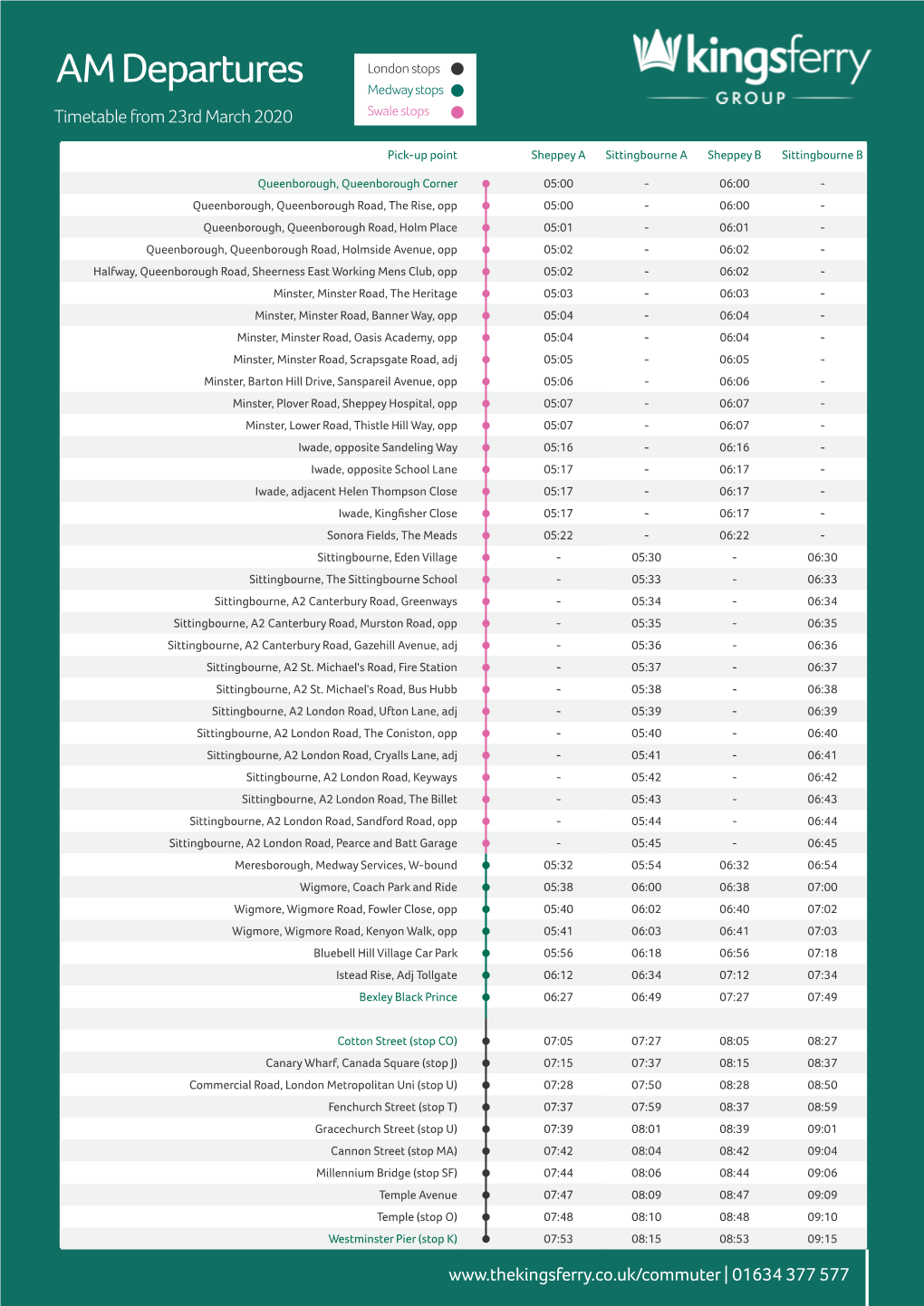 AM Departures Medway Stops Timetable from 23Rd March 2020 Swale Stops