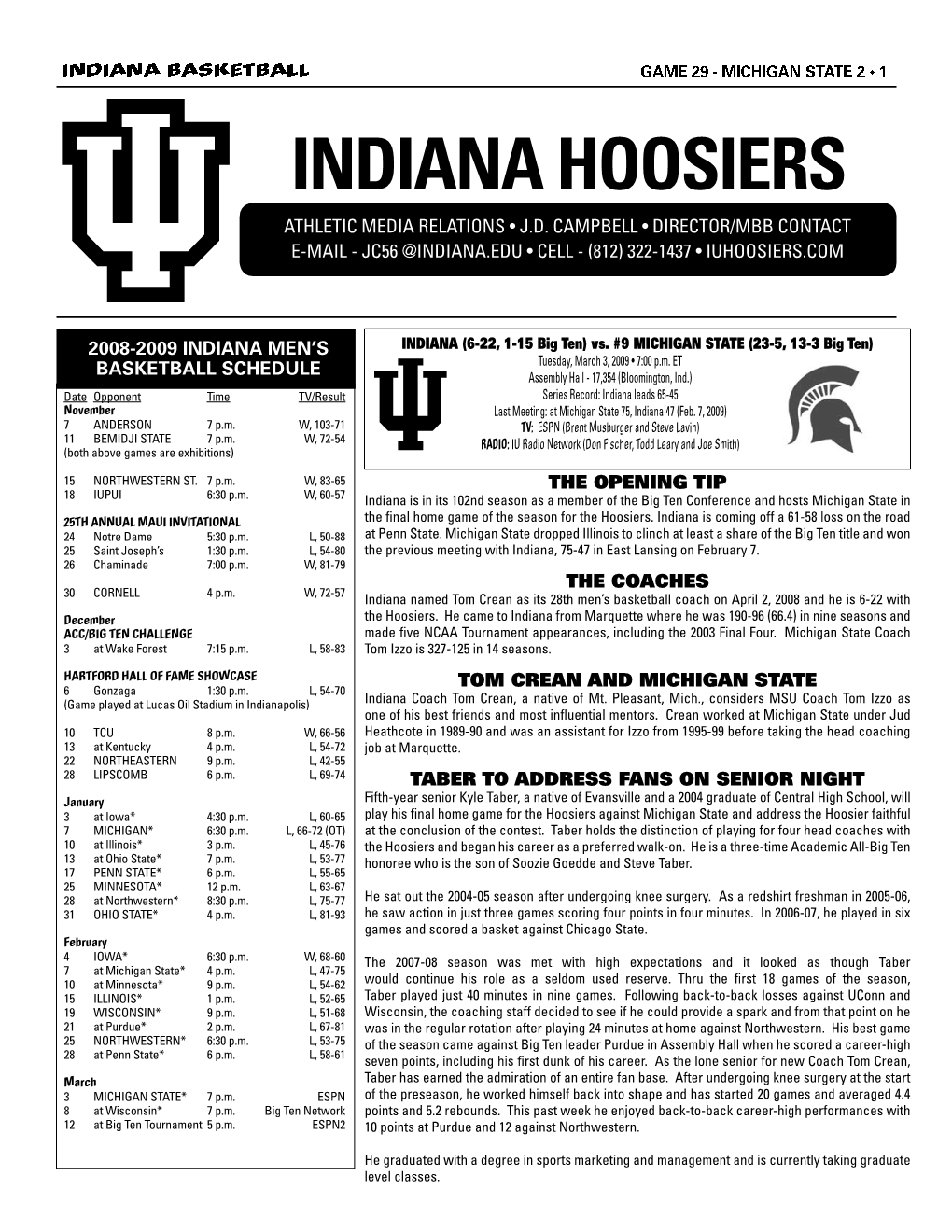 Indiana Hoosiers Athletic Media Relations • J.D