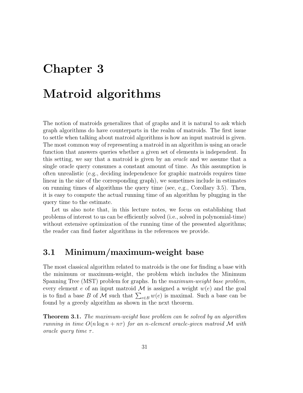 Chapter 3 Matroid Algorithms
