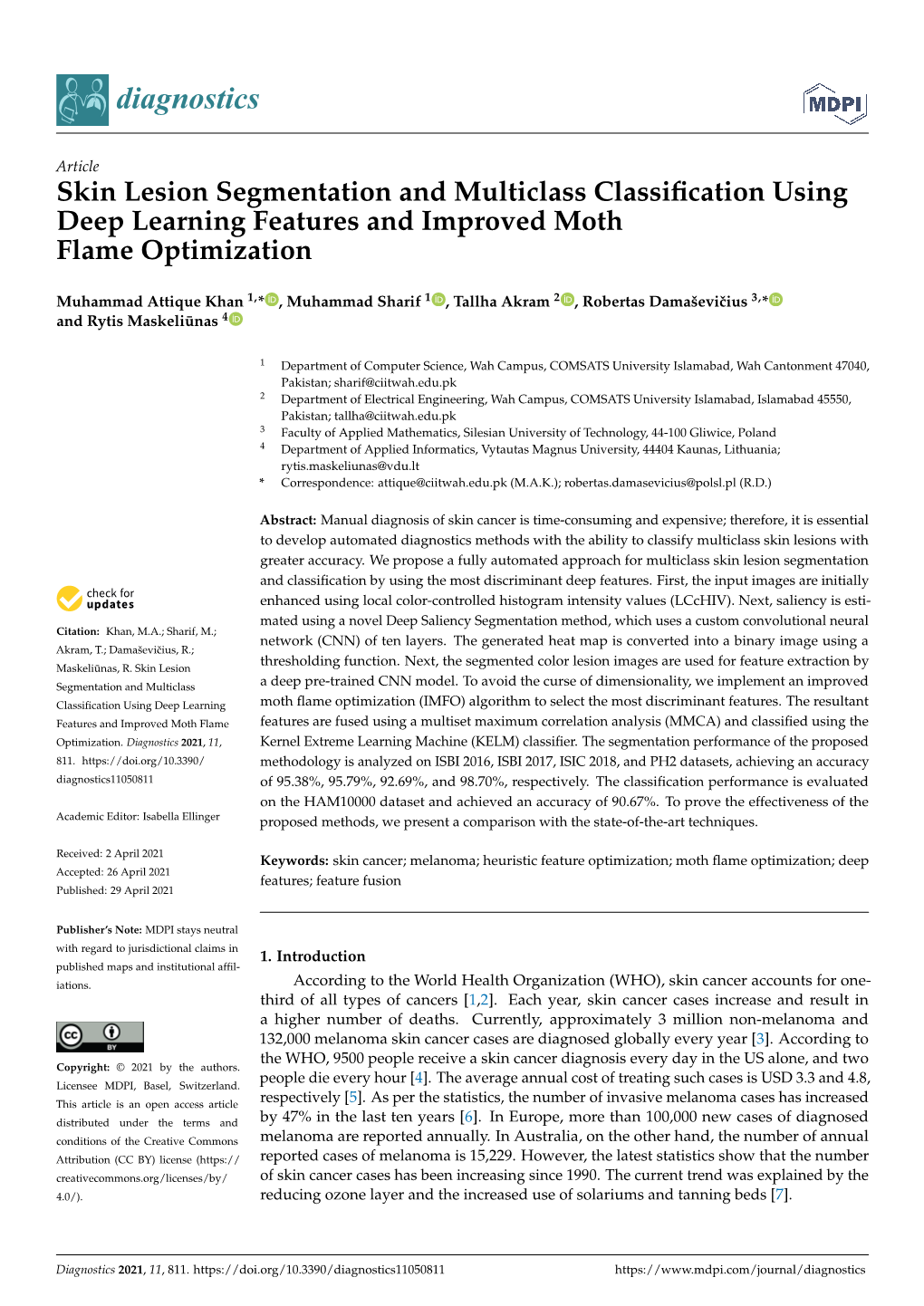 Skin Lesion Segmentation and Multiclass Classification Using